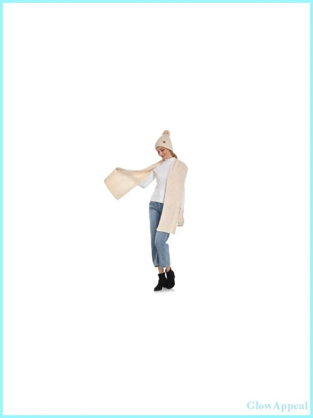 Womens Winter Hat Scarf Gloves Set - Acrylic Beanie with Touchscreen Gloves